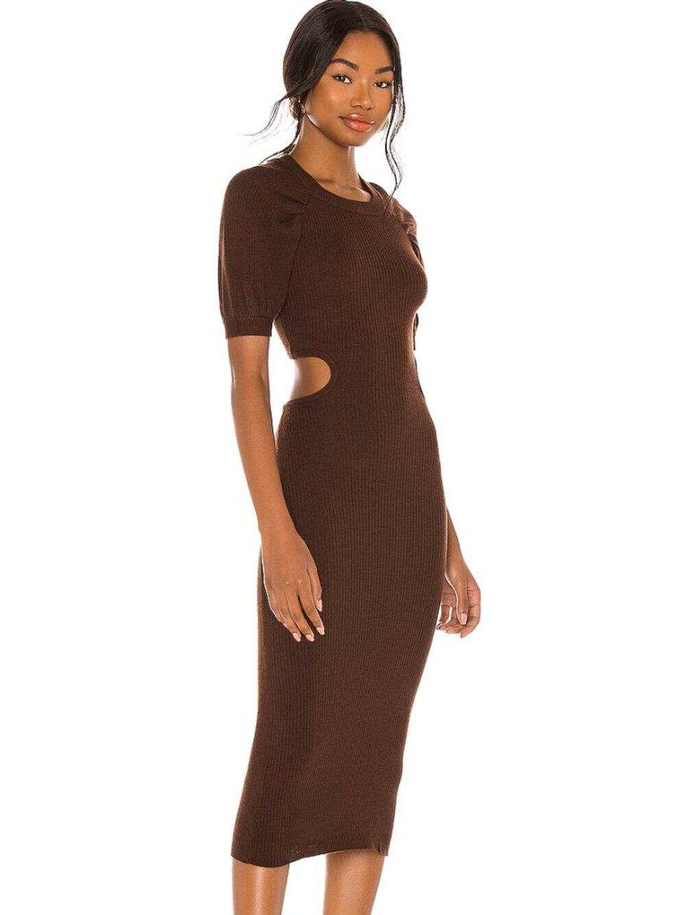 NWT LPA Clementine Cutout Ribbed Midi Dress Chocolate Brown S